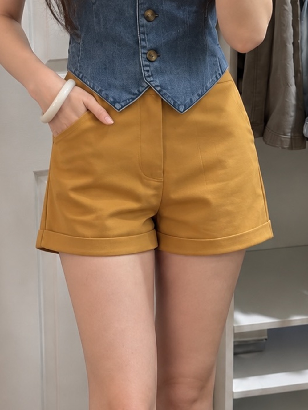 High-Waist Mustard Women’s Shorts — Sleek Summer Staple